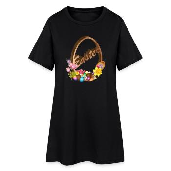 decorated Easter egg relief in wood look - Women’s T-Shirt Dress - black - Front