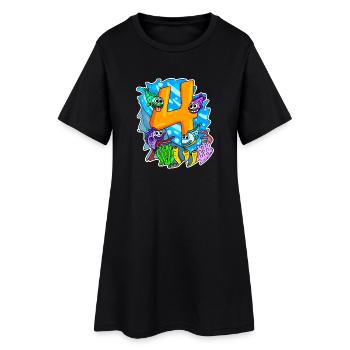 4 years old - 4th birthday with animal motif - Women’s T-Shirt Dress - black - Front