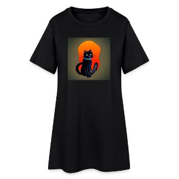 Mystischer Schwarzkatze Silhouette - Frauen T-Shirt-Kleid - Schwarz - Vorne