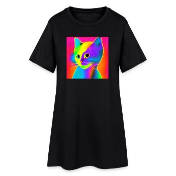Tête de chat colorée avec effet néon - Robe T-shirt Femme - noir - Devant