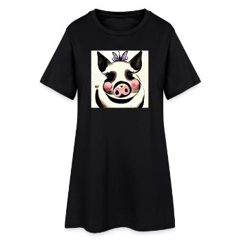 Playful Pig with Butterfly - Women’s T-Shirt Dress - black - Front
