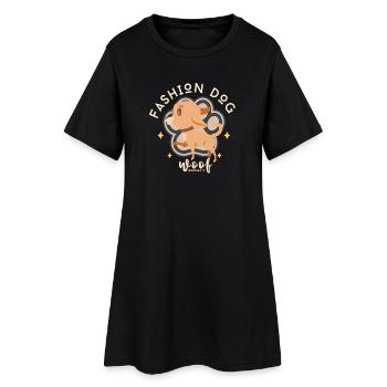 Ziegenmode-Hund Wuff - Frauen T-Shirt-Kleid - Schwarz - Vorne