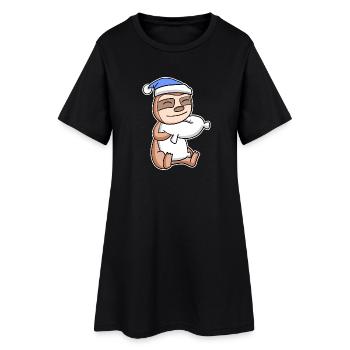 Paresseux avec oreiller et bonnet de couchage - Robe T-shirt Femme - noir - Devant