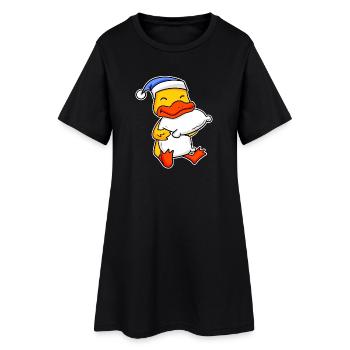Canard avec oreiller et bonnet de couchage - Robe T-shirt Femme - noir - Devant