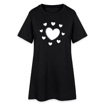 White Heart Pattern Heart Pattern Gift Heart - Women’s T-Shirt Dress - black - Front