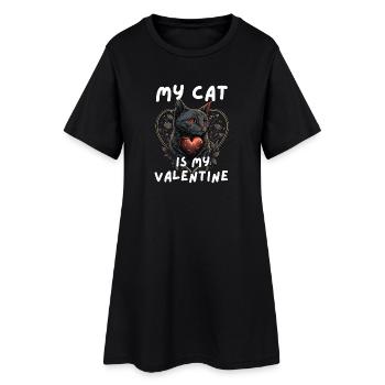 Meine Katze ist mein Valentine - Frauen T-Shirt-Kleid - Schwarz - Vorne