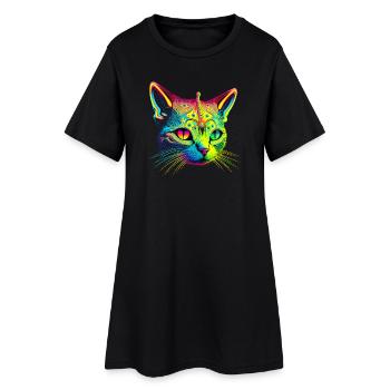 Katzen-Alien - Frauen T-Shirt-Kleid - Schwarz - Vorne