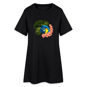 tolle urlaubsoutfits, gelbbrust ara Hibiskus - Frauen T-Shirt-Kleid - Schwarz - Vorne
