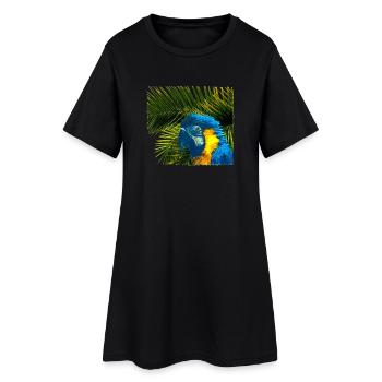 tolle papageien tees, Palmenblätter gelbbrust Ara - Frauen T-Shirt-Kleid - Schwarz - Vorne