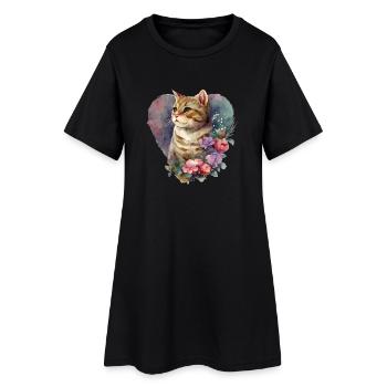 Katze Katzen Cat Kätzchen Mieze Liebe Herz - Frauen T-Shirt-Kleid - Schwarz - Vorne