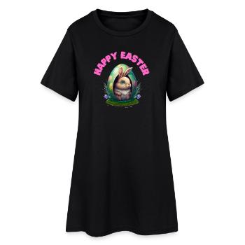 Happy Easter Frohe Ostern Hase - Frauen T-Shirt-Kleid - Schwarz - Vorne