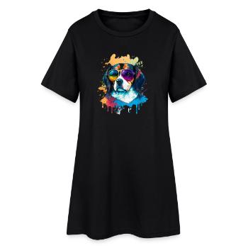 Colorful Cute dog with Sunglasses Animal Design - Frauen T-Shirt-Kleid - Schwarz - Vorne