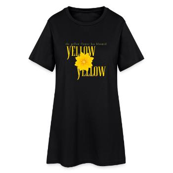 Gelbe Blumenblüten: Kräftiges Blumendesign - Frauen T-Shirt-Kleid - Schwarz - Vorne