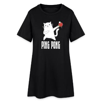 Table Tennis Katze Pingpong Outfit Cat Tischtennis - Frauen T-Shirt-Kleid - Schwarz - Vorne