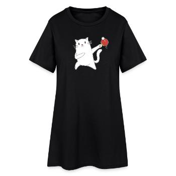 Table Tennis Katze Pingpong Outfit Cat Tischtennis - Women’s T-Shirt Dress - black - Front