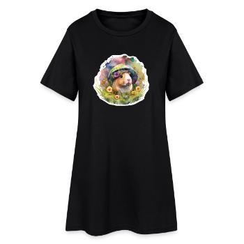 Cochons d’Inde dans une prairie fleurie - Robe T-shirt Femme - noir - Devant