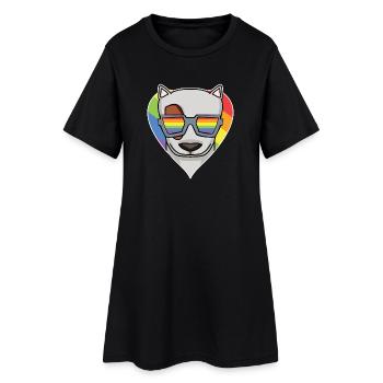 Arc-en-ciel - Chien à lunettes - Bull terrier - Robe T-shirt Femme - noir - Devant