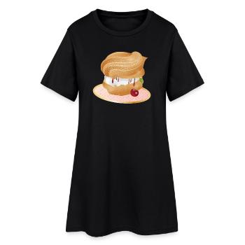 Cream puff filled with cream and cherry - Women’s T-Shirt Dress - black - Front