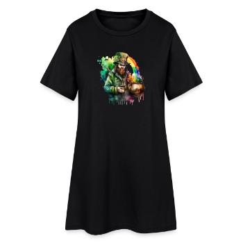 Aquarelles de lutin avec chapeau et pot arc-en-ciel - Robe T-shirt Femme - noir - Devant