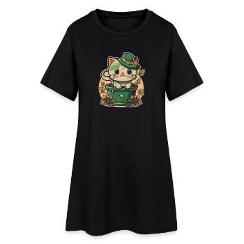 Chat dans le pot de fleurs Fête de la Saint-Patrick - Robe T-shirt Femme - noir - Devant