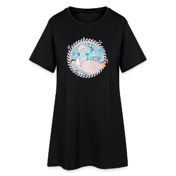 Flamant rose avec bébé et ustensiles pour bébé en bleu - Robe T-shirt Femme - noir - Devant