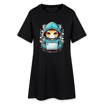 Coding cat - Frauen T-Shirt-Kleid - Schwarz - Vorne