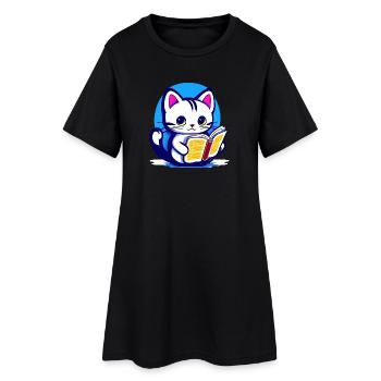 Le chat lit un livre - Robe T-shirt Femme - noir - Devant