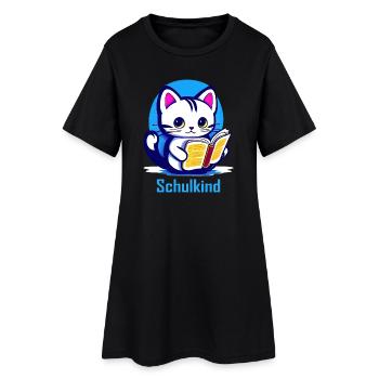 Schulkind Katze mit Buch - Frauen T-Shirt-Kleid - Schwarz - Vorne