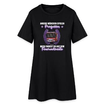 Feuerwehr Feuerwehrauto Feuerwehrfrau Beruf  - Frauen T-Shirt-Kleid - Schwarz - Vorne