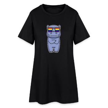Arc-en-ciel - Hippopotame avec lunettes - Robe T-shirt Femme - noir - Devant