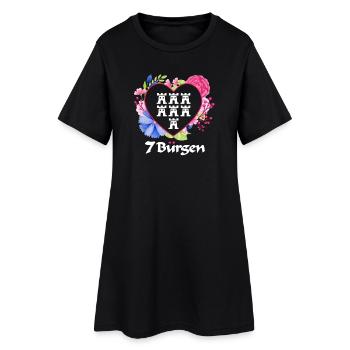 Siebenbürger Wappen mit Blumen Herz weiße Schrift - Frauen T-Shirt-Kleid - Schwarz - Vorne
