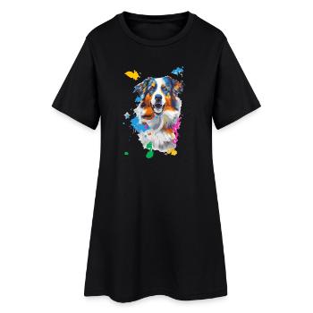 Portrait de chien dans un flot coloré de couleurs - Robe T-shirt Femme - noir - Devant