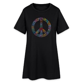 Peacezeichen-Figuren - Frauen T-Shirt-Kleid - Schwarz - Vorne