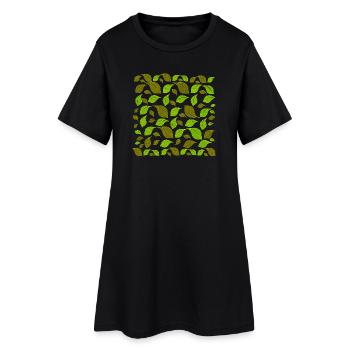 pflanzenmuster frau, blattmuster grüntöne - Frauen T-Shirt-Kleid - Schwarz - Vorne