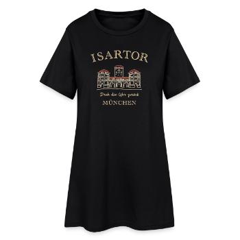 München, Isartor, Linksdrehende Turmuhr - Frauen T-Shirt-Kleid - Schwarz - Vorne