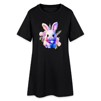Fleurs Lapin de Pâques Lapin mignon - Robe T-shirt Femme - noir - Devant