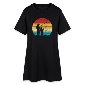 Sunset Fishing Silhouette: Father & Child - Women’s T-Shirt Dress - black - Front