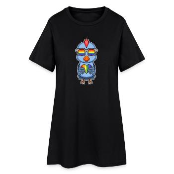 Rainbow - Chicken with glasses and heart - Women’s T-Shirt Dress - black - Front
