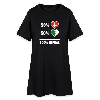 Algerien und Schweiz 100% Genial Flagge - Frauen T-Shirt-Kleid - Schwarz - Vorne