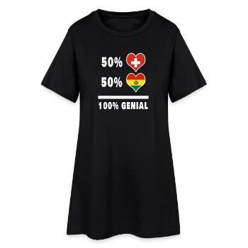 Bolivien und Schweiz 100% Genial Flagge - Frauen T-Shirt-Kleid - Schwarz - Vorne