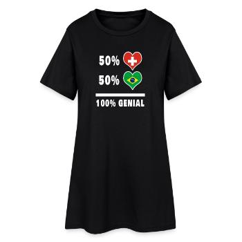 Brasilien und Schweiz 100% Genial Flagge - Frauen T-Shirt-Kleid - Schwarz - Vorne