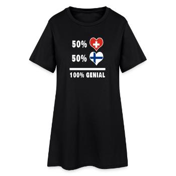 Finnland und Schweiz 100% Genial Flagge - Frauen T-Shirt-Kleid - Schwarz - Vorne