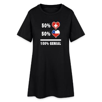 Chile und Schweiz 100% Genial Flagge - Frauen T-Shirt-Kleid - Schwarz - Vorne