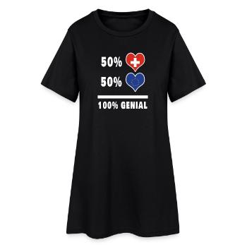 Europa und Schweiz 100% Genial Flagge - Frauen T-Shirt-Kleid - Schwarz - Vorne
