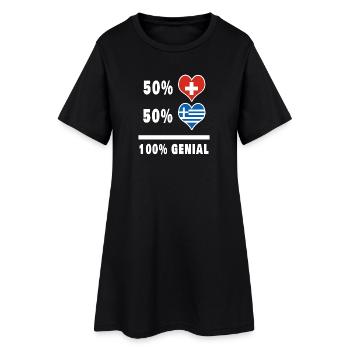 Griechenland und Schweiz 100% Genial Flagge - Frauen T-Shirt-Kleid - Schwarz - Vorne