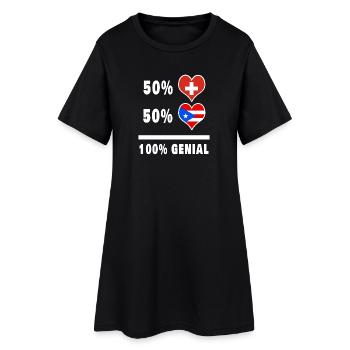 Puerto Rico und Schweiz 100% Genial Flagge - Frauen T-Shirt-Kleid - Schwarz - Vorne