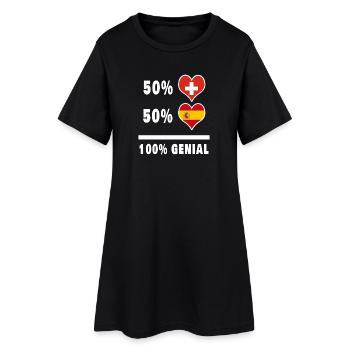 Spanien und Schweiz 100% Genial Flagge - Frauen T-Shirt-Kleid - Schwarz - Vorne