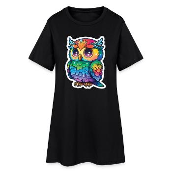 Colorful owl illustration - Women’s T-Shirt Dress - black - Front