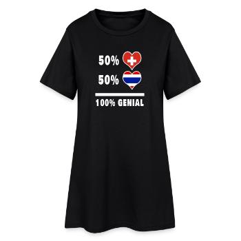 Thailand und Schweiz 100% Genial Flagge - Frauen T-Shirt-Kleid - Schwarz - Vorne