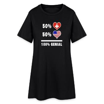 USA und Schweiz 100% Genial Flagge - Frauen T-Shirt-Kleid - Schwarz - Vorne